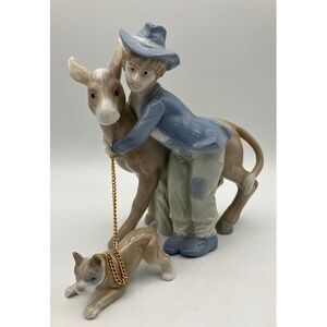 Vintage Figurine Boy with Donkey & Dog Porcelain Sculpture by Ardalt Lenwile 6"H